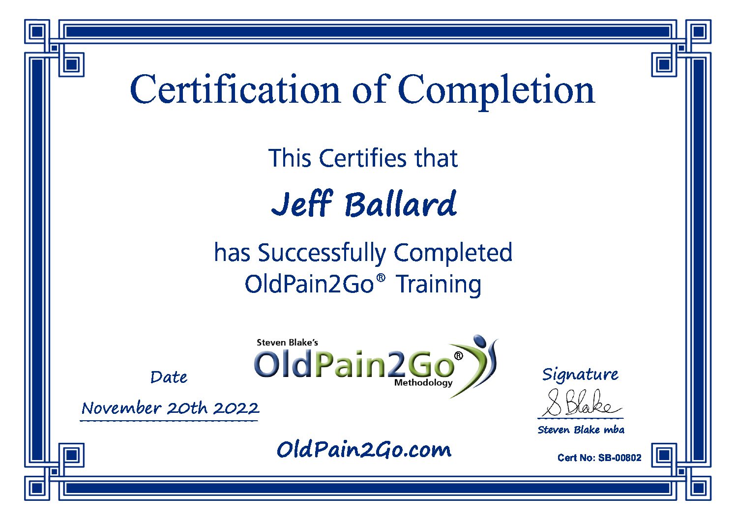 OldPain2Go Certificate